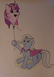 Size: 906x1280 | Tagged: safe, trixie, twilight sparkle, balloon pony, pony, unicorn, g4, female, hoof hold, lesbian, mare, ship:twixie, shipping, simple background, traditional art