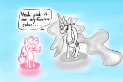 Size: 831x558 | Tagged: safe, artist:firenhooves, derpibooru exclusive, pinkie pie, princess celestia, g4, crying, dialogue