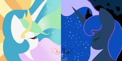 Size: 4724x2362 | Tagged: safe, artist:fantazy-mad, princess celestia, princess luna, g4, duality