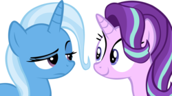 Size: 15067x8457 | Tagged: safe, artist:cyanlightning, starlight glimmer, trixie, pony, unicorn, g4, absurd resolution, duo, faic, female, mare, simple background, smiling, transparent background, unamused, vector