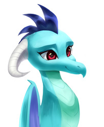 Size: 1280x1571 | Tagged: safe, artist:aphphphphp, princess ember, dragon, g4, bust, cute, emberbetes, female, looking away, simple background, smiling, solo, white background
