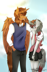 Size: 681x1024 | Tagged: safe, artist:rainbowhitter, oc, oc only, oc:courageous heart, anthro, duo, siblings