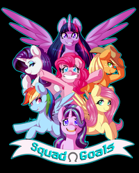 Size: 1280x1600 | Tagged: safe, artist:fatcakes, applejack, fluttershy, pinkie pie, rainbow dash, rarity, starlight glimmer, twilight sparkle, alicorn, pony, g4, mane six, shirt design, twilight sparkle (alicorn)