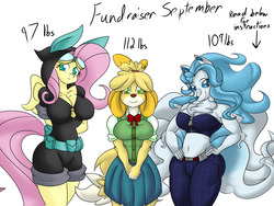 Size: 1280x960 | Tagged: safe, artist:mad'n evil, fluttershy, alolan ninetales, dog, fox, kitsune, ninetales, pegasus, pony, anthro, g4, alolan form, animal crossing, belly button, big breasts, breasts, bunny ears, busty fluttershy, cleavage, clothes, costume, curvy, dangerous mission outfit, female, goggles, hoodie, imminent weight gain, isabelle, looking at you, midriff, pokémon, pokémon sun and moon, skinny, skirt, smiling, thin