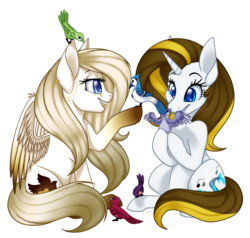 Size: 1024x975 | Tagged: safe, artist:mittz-the-trash-lord, oc, oc only, oc:angelica, oc:river song, bird, pegasus, pony, unicorn, duo, female, mare