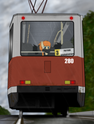 Size: 2016x2664 | Tagged: safe, artist:subway777, oc, oc only, oc:ray muller, pegasus, pony, city, clothes, high res, hoodie, melancholy, perm, ponytail, rain, russia, russian, tram, water