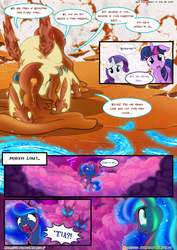 Size: 3500x4950 | Tagged: safe, artist:light262, artist:lummh, princess luna, rarity, twilight sparkle, oc, oc:princess tempora, alicorn, changeling, pony, comic:timey wimey, g4, comic, dialogue, implied mane six, implied princess celestia, offscreen character, patreon, patreon logo, twilight sparkle (alicorn)