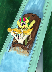 Size: 2181x3000 | Tagged: safe, artist:lumenglace, oc, oc only, oc:stella lux, pony, unicorn, cute, high res, log, water park, water ride