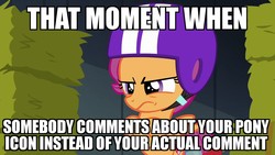 Size: 1280x720 | Tagged: safe, scootaloo, g4, on your marks, annoyed, female, image macro, meme, reaction image, solo