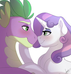 Size: 1600x1664 | Tagged: safe, artist:scorpion-89, spike, sweetie belle, g4, male, older, ship:spikebelle, shipping, straight