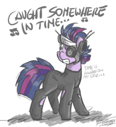 Size: 2051x2240 | Tagged: safe, artist:flutterthrash, twilight sparkle, g4, caught somewhere in time, deathlok, dialogue, female, future twilight, heavy metal, high res, iron maiden, lyrics, newbie artist training grounds, solo, song reference, text
