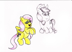 Size: 1750x1275 | Tagged: safe, applejack, fluttershy, g4, cute, fat, fattershy, obese, shyabetes