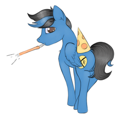 Size: 2074x1969 | Tagged: safe, artist:marsminer, oc, oc only, oc:pwnytrain, earth pony, pony, birthday, hat, male, party hat, party horn, solo, stallion