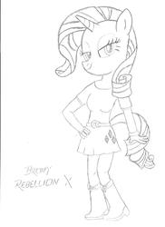 Size: 2128x2931 | Tagged: safe, artist:deon miller, rarity, anthro, plantigrade anthro, equestria girls, g4, bad anatomy, clothes, equestria girls outfit, equestria girls ponified, female, high res, monochrome, ponified, solo