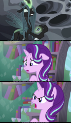 Size: 1280x2215 | Tagged: safe, edit, edited screencap, screencap, queen chrysalis, starlight glimmer, changeling, changeling larva, changeling queen, pony, unicorn, g4, the crystalling, the times they are a changeling, to where and back again, female, grub, kamen rider, kamen rider gaim, mare, psyga's alternate pony scenes, screencap comic