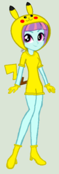 Size: 264x776 | Tagged: safe, artist:sunny flare, artist:sunny-flare, sunny flare, pikachu, equestria girls, g4, my little pony equestria girls: friendship games, boots, clothes, cosplay, costume, gloves, pokémon, suit