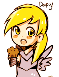 Size: 859x1129 | Tagged: safe, artist:meewin, derpy hooves, human, g4, chibi, cute, female, food, humanized, muffin, solo, winged humanization