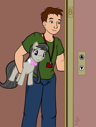 Size: 750x1000 | Tagged: safe, artist:halcy0n, part of a set, octavia melody, earth pony, human, pony, g4, body swap, elevator, human male, human to pony, male, male to female, plushie, pony to human, rule 63, toy, transformation, transgender transformation