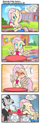 Size: 629x1920 | Tagged: safe, artist:pencils, fluttershy, oc, pegasus, pony, comic:fluttershy's anti-adventures, g4, blushing, bow, bowtie, chair, clothes, comic, cute, dialogue, dizzy, drinking, exhausted, eyes closed, female, magnetic hooves, male, mare, out of breath, shirt, sitting, slice of life, smoothie, stallion, straw, sweat, swirly eyes, table, tongue out