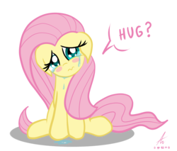 Size: 2000x1700 | Tagged: safe, artist:truffle shine, fluttershy, pegasus, pony, g4, 3:, blushing, bronybait, colored pupils, crying, cute, female, floppy ears, fluttercry, head tilt, hug request, looking at you, mare, sad, sadorable, shyabetes, simple background, sitting, solo, speech bubble, talking to viewer, teary eyes, transparent background, wavy mouth