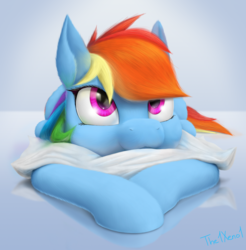 Size: 1280x1303 | Tagged: safe, artist:the1xeno1, rainbow dash, pony, g4, cute, female, pillow, solo