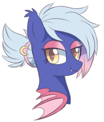 Size: 1737x2034 | Tagged: safe, artist:bipperpiness, oc, oc only, oc:moon sugar, bat pony, pony, bedroom eyes, cute, cute little fangs, ear fluff, eyeshadow, fangs, makeup, simple background, solo, transparent background