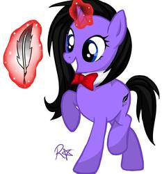 Size: 893x960 | Tagged: safe, artist:roxiethederp, oc, oc only, oc:umbra amethyst, bowtie, concept art, magic aura, quill, solo, wrong cutie mark