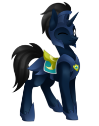 Size: 1835x2346 | Tagged: safe, artist:scarlet-spectrum, oc, oc only, oc:slashing prices, pony, unicorn, 2019 community collab, derpibooru community collaboration, armor, commission, looking at you, royal guard, simple background, solo, transparent background, wink