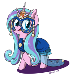 Size: 900x900 | Tagged: safe, artist:tehflah, oc, oc only, oc:swirly shells, pony, clothes, dress, mask, simple background, solo, transparent background