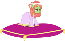 Size: 6001x3817 | Tagged: safe, artist:deratrox, tree hugger, pony, g4, make new friends but keep discord, .svg available, absurd resolution, clothes, dress, female, flower, gala dress, pillow, simple background, solo, transparent background, vector