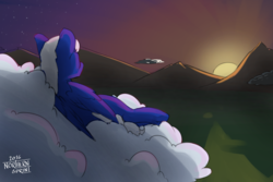 Size: 1920x1280 | Tagged: safe, artist:northernsprint, oc, oc only, oc:wind, pegasus, pony, cloud, northernsprints warmup raffles, solo, sunset