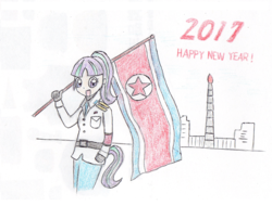 Size: 1000x760 | Tagged: safe, artist:foxy1219, starlight glimmer, human, g4, female, happy new year 2017, humanized, north korea, pyongyang, s5 starlight, solo, stalin glimmer, tailed humanization