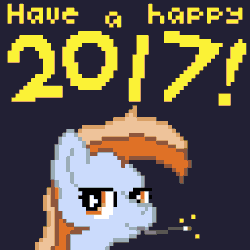 Size: 512x512 | Tagged: safe, artist:phat_guy, derpibooru exclusive, oc, oc only, oc:darkest hour, earth pony, pony, 2017, animated, blue background, bouncing, bust, caption, dark background, english, female, fireworks, gif, happy new year 2017, lidded eyes, mare, mouth hold, pixel art, portrait, simple background, smiling, solo, sparkler (firework), sparks