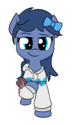 Size: 681x1159 | Tagged: safe, artist:wenni, derpibooru exclusive, oc, oc only, oc:bread, oc:whinny, pony, 2017 community collab, derpibooru community collaboration, bow, clothes, female, hair bow, hoodie, looking at you, plushie, simple background, smug, solo, solo jazz, transparent background