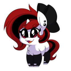 Size: 1280x1280 | Tagged: safe, artist:quarantinedchaoz, oc, oc only, oc:lilith, pony, bow, chibi, clothes, ear piercing, earring, gloves, hair bow, jewelry, latex socks, open mouth, piercing, smiling, socks, solo