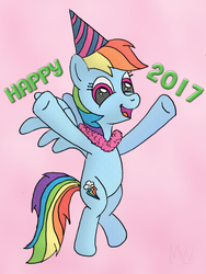 Size: 750x1000 | Tagged: safe, artist:m.w., rainbow dash, pony, g4, colored sketch, female, happy, happy new year 2017, hat, new year, party hat, solo