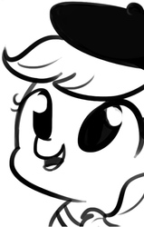 Size: 419x657 | Tagged: safe, artist:tjpones edits, edit, oc, oc only, oc:pommejean, pony, avatar, beret, faic, french, happy, monochrome, not applejack, open mouth, smiling, solo
