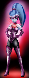 Size: 678x1782 | Tagged: safe, artist:ltrm35a2, sonata dusk, equestria girls, g4, boots, clothes, collar, evening gloves, female, gloves, high heel boots, leotard, mask, shoes, solo, supervillain, thigh boots