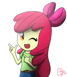 Size: 2600x3000 | Tagged: safe, artist:graytyphoon, apple bloom, equestria girls, g4, female, high res, one eye closed, simple background, solo, white background, wink