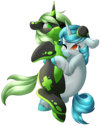 Size: 1024x1280 | Tagged: safe, artist:rue-willings, oc, oc only, oc:serenity (shifty), pony, unicorn, duo, female, mare, simple background, transparent background