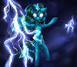 Size: 2800x2450 | Tagged: safe, artist:twillybrownie, oc, oc only, pony, unicorn, female, glowing eyes, high res, lightning, mare, solo