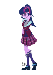 Size: 3508x4961 | Tagged: safe, artist:basykail, sci-twi, twilight sparkle, equestria girls, g4, absurd resolution, clothes, crystal prep academy uniform, cute, female, glasses, pleated skirt, ponytail, school uniform, shoes, simple background, skirt, socks, solo, transparent background, twiabetes