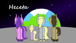 Size: 1920x1080 | Tagged: safe, artist:dinkyuniverse, amethyst star, derpy hooves, dinky hooves, doctor whooves, sparkler, time turner, pegasus, pony, g4, female, mare, moon, planet, space, stars, thumbnail