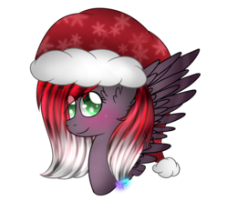 Size: 1024x951 | Tagged: safe, artist:northlights8, oc, oc only, pegasus, pony, blushing, bust, female, hat, mare, portrait, santa hat, simple background, solo, transparent background