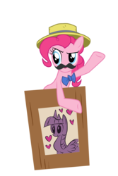 Size: 1000x1500 | Tagged: safe, artist:alexa0118, pinkie pie, twilight sparkle, alicorn, pony, g4, trade ya!, fake moustache, female, hat, mare, simple background, solo, spread wings, transparent background, twilight sparkle (alicorn), vector, wings