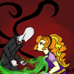 Size: 3125x3125 | Tagged: safe, artist:angelpony99, adagio dazzle, equestria girls, g4, angry, confrontation, crossover, fight, high res, negative energy, simple background, slenderman, versus