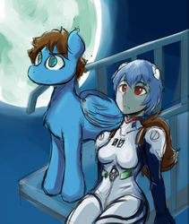 Size: 1013x1200 | Tagged: safe, artist:danteante, oc, oc only, oc:bizarre song, pegasus, pony, crossover, moon, neon genesis evangelion, rei ayanami