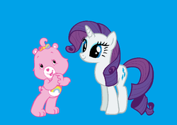 Size: 1282x908 | Tagged: safe, rarity, g4, care bears, care bears adventures of care a lot, cheer bear, duo, tabitha st. germain, voice actor joke