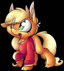 Size: 1264x1409 | Tagged: safe, artist:cutepencilcase, applejack, earth pony, pony, g4, clothes, cute, ear fluff, female, fluffy, jackabetes, long tail, looking up, missing accessory, open mouth, raised hoof, simple background, smiling, solo, sweater