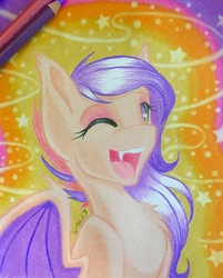 Size: 2900x3610 | Tagged: safe, artist:emberslament, oc, oc only, oc:roulette, bat pony, pony, high res, prismacolors, solo, traditional art